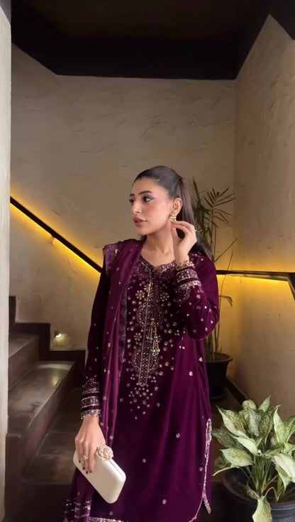 Ravishing Purple Color Sequin Work Palazzo Suit Set