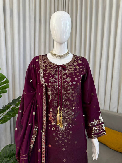 Ravishing Purple Color Sequin Work Palazzo Suit Set