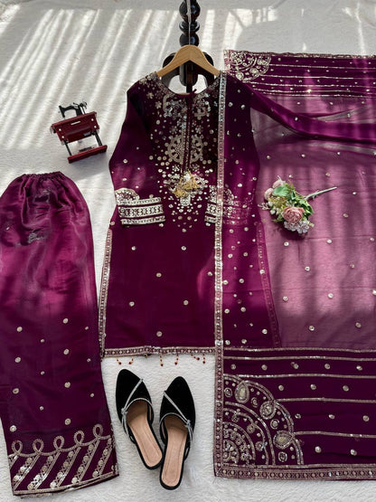 Ravishing Purple Color Sequin Work Palazzo Suit Set