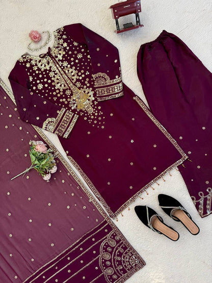Ravishing Purple Color Sequin Work Palazzo Suit Set