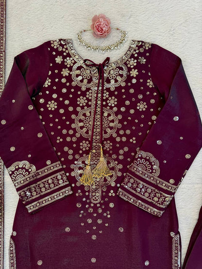 Ravishing Purple Color Sequin Work Palazzo Suit Set