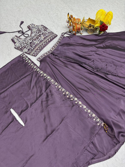 Dazzling Purple Color Heavy Embroidery Sequence Lehenga Set