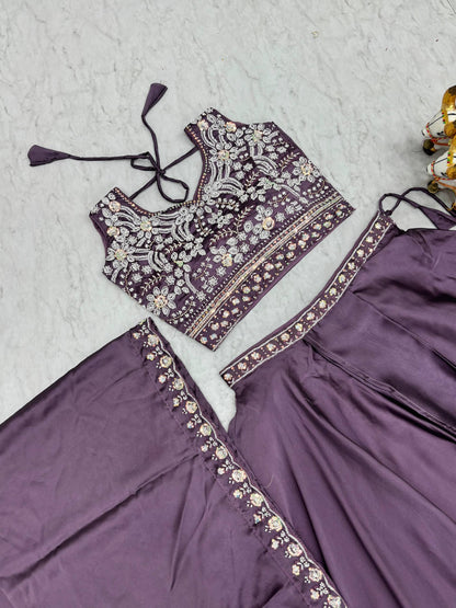 Dazzling Purple Color Heavy Embroidery Sequence Lehenga Set
