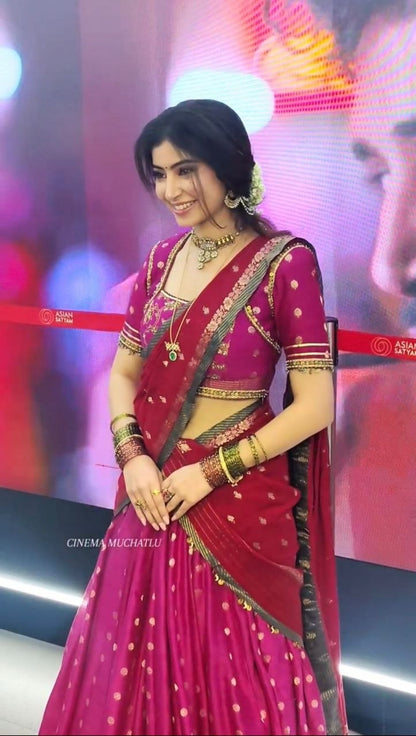 Celebrity Wear Pink Color Embroidery Sequin Work Soft Silk Lehenga Choli