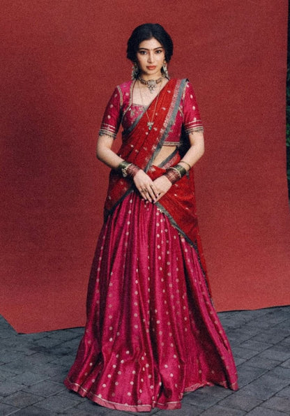 Celebrity Wear Pink Color Embroidery Sequin Work Soft Silk Lehenga Choli