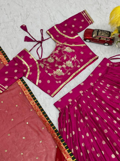 Celebrity Wear Pink Color Embroidery Sequin Work Soft Silk Lehenga Choli