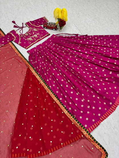 Celebrity Wear Pink Color Embroidery Sequin Work Soft Silk Lehenga Choli