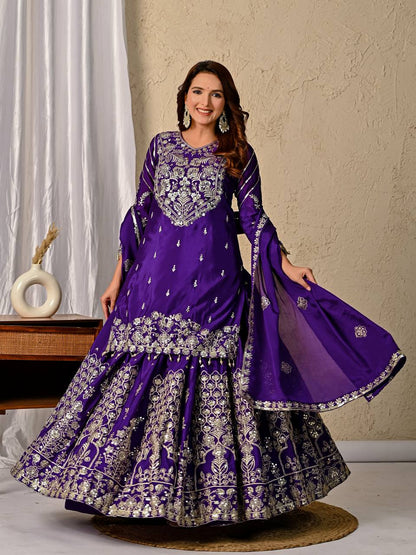 Designer Royle Blue Color Heavy Sequins Embroidered Wedding Wear Top WIth Lehenga