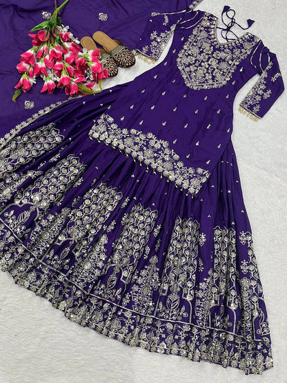 Designer Royle Blue Color Heavy Sequins Embroidered Wedding Wear Top WIth Lehenga