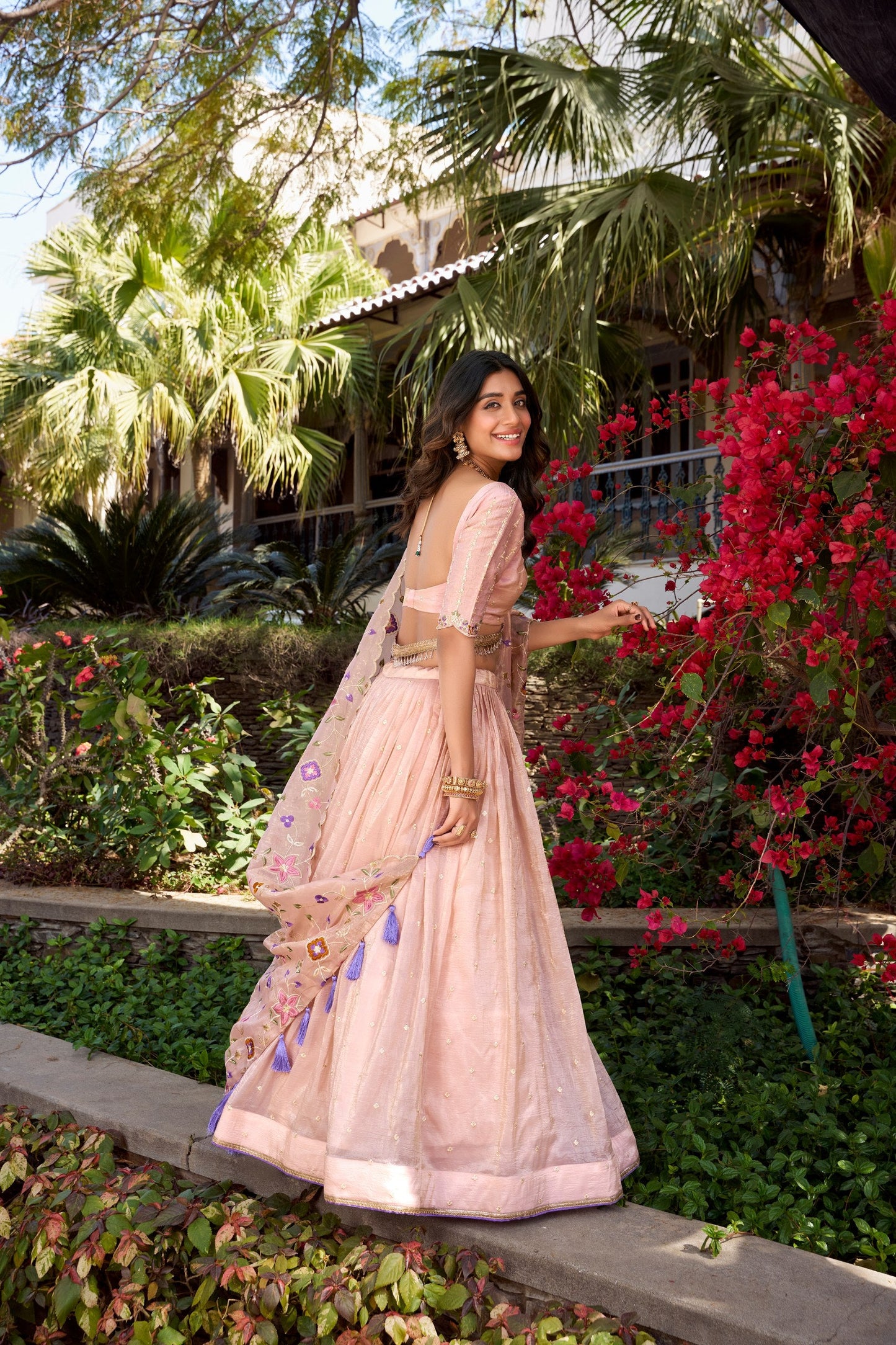 Marriage Special Peach Color Gold Crush Sequins And Thread Embroidery All Over Butties Work Lehenga Choli