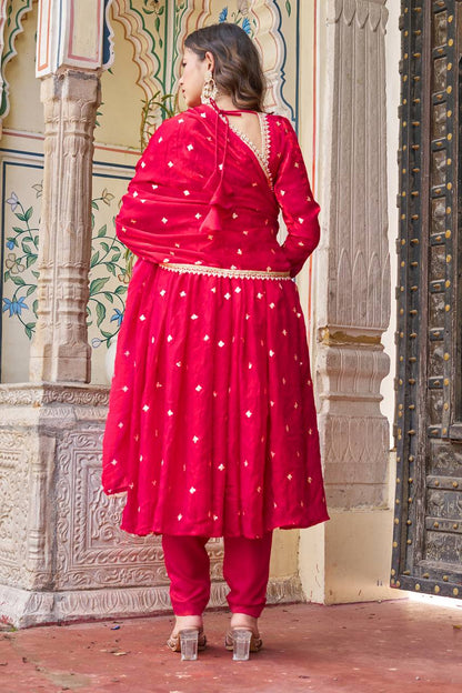 Eyes Catching Pink Color Silk Sequin Thead Work Anarkali Suit