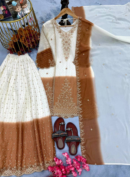 Classy Brown Heavy Embroidery Thread Work Georgette Palazzo Set