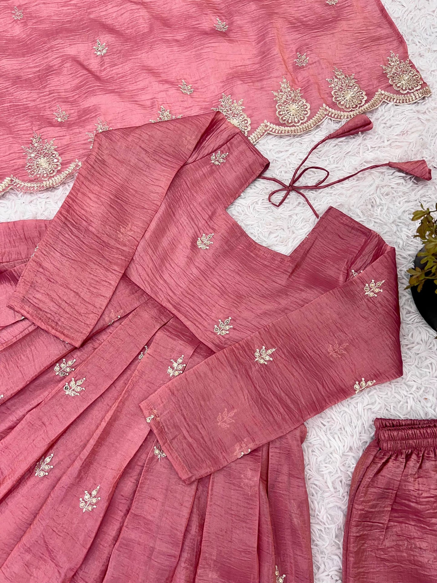 Party Wear Pink Color Heavy Embroidery Sequin Work Silk Anarkali Set