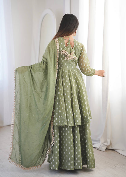 Eyes Catching Green Color Heavy Crunchy Silk Sharara Suit