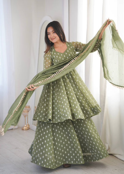 Eyes Catching Green Color Heavy Crunchy Silk Sharara Suit