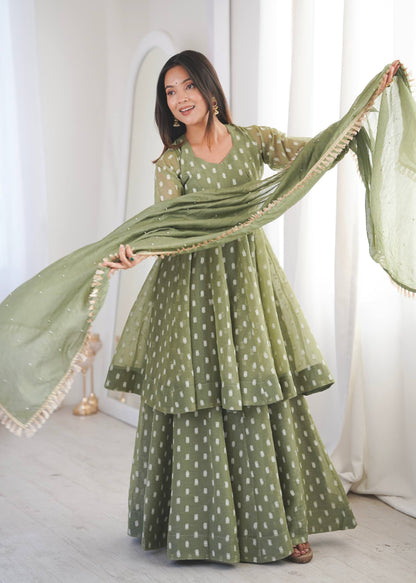 Eyes Catching Green Color Heavy Crunchy Silk Sharara Suit