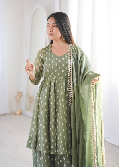 Eyes Catching Green Color Heavy Crunchy Silk Sharara Suit
