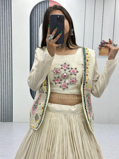 Sangeet Wear Off White Pure Tissue Shimmer Real Handwork With Read Diamond Work Traditional Lehenga Choli