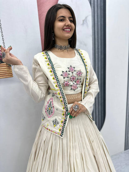 Sangeet Wear Off White Pure Tissue Shimmer Real Handwork With Read Diamond Work Traditional Lehenga Choli