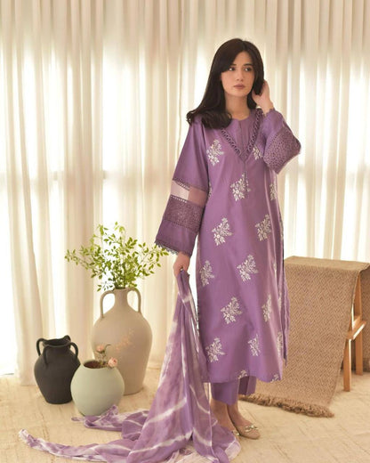 Festive Wear Onion Color Roman Silk With Embroidery Work Salwar Suit