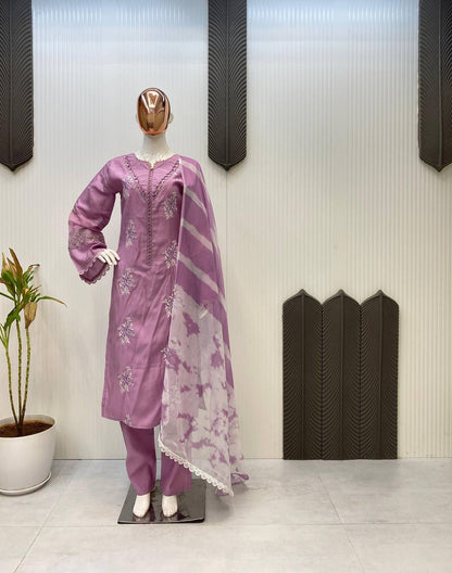 Festive Wear Onion Color Roman Silk With Embroidery Work Salwar Suit