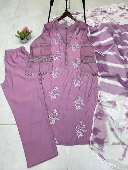 Festive Wear Onion Color Roman Silk With Embroidery Work Salwar Suit