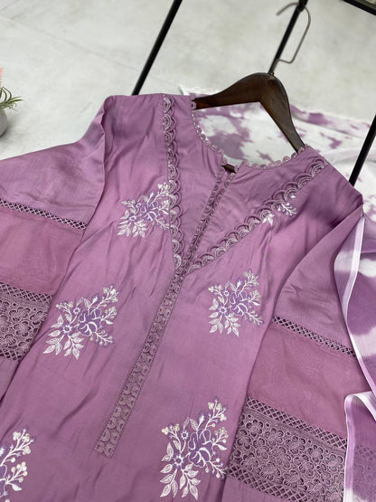 Festive Wear Onion Color Roman Silk With Embroidery Work Salwar Suit