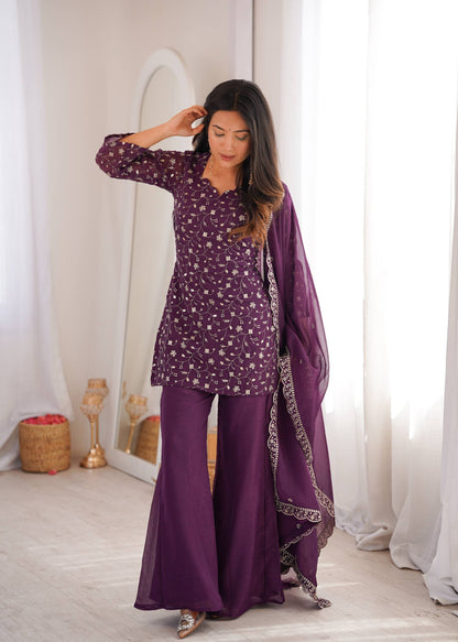 Arti Chauhan Wear Purple Color Crunchy Silk Palazzo Suit
