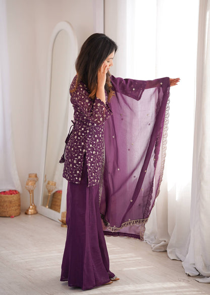 Arti Chauhan Wear Purple Color Crunchy Silk Palazzo Suit