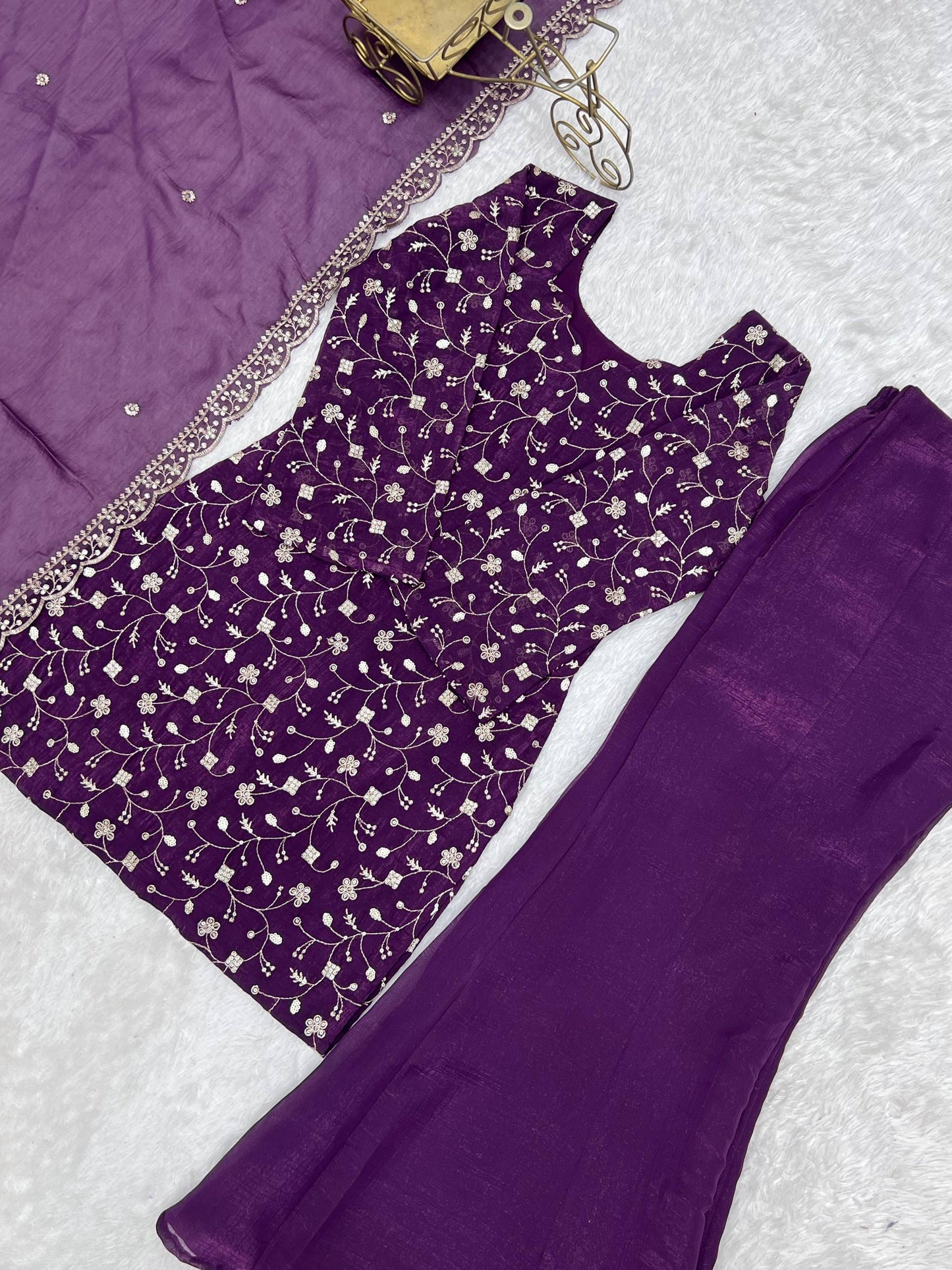 Arti Chauhan Wear Purple Color Crunchy Silk Palazzo Suit