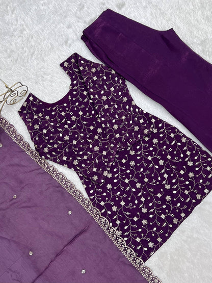 Arti Chauhan Wear Purple Color Crunchy Silk Palazzo Suit