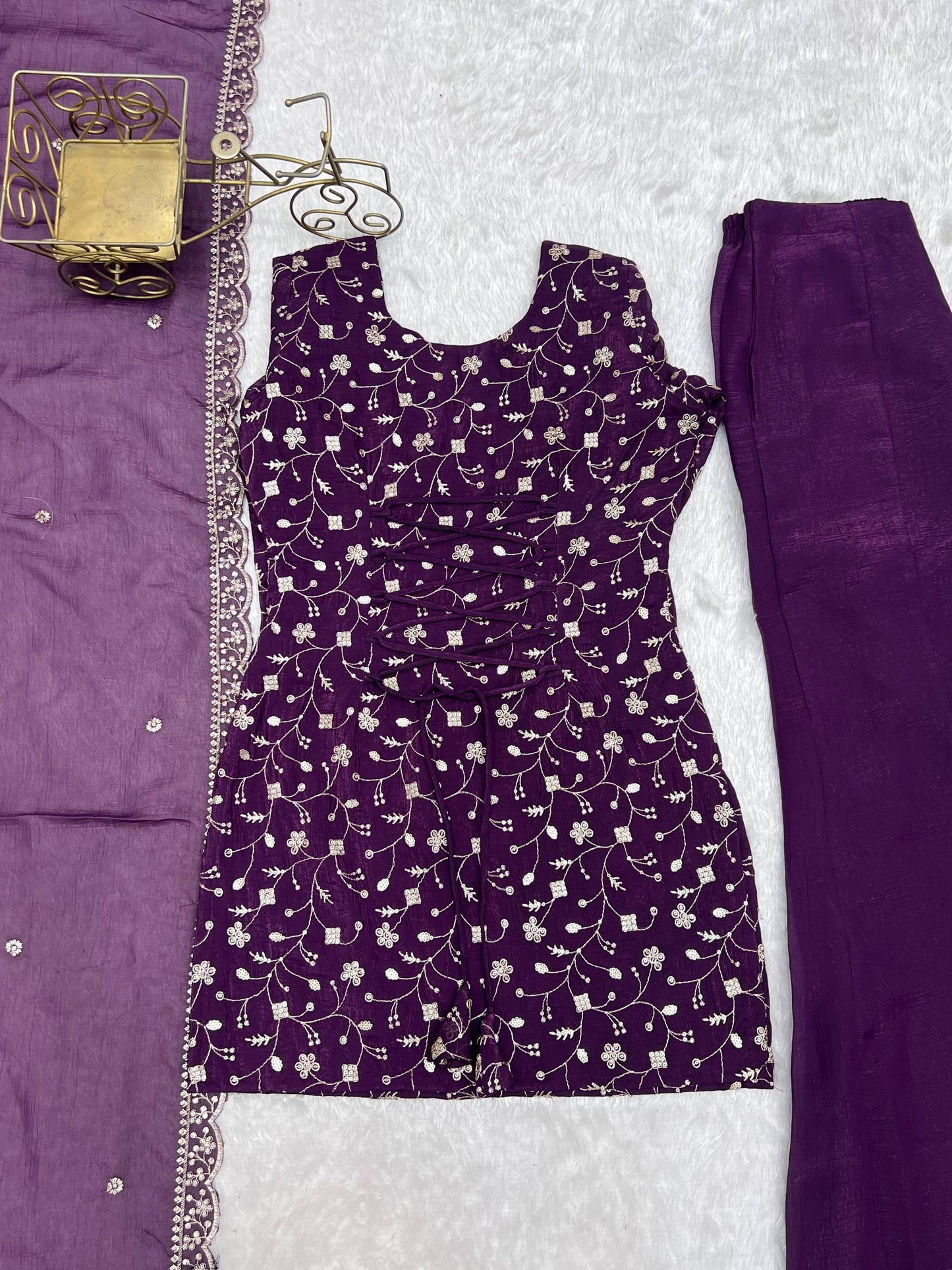 Arti Chauhan Wear Purple Color Crunchy Silk Palazzo Suit