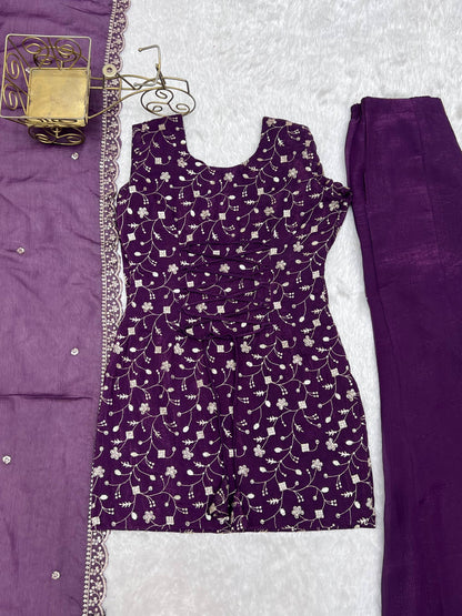 Arti Chauhan Wear Purple Color Crunchy Silk Palazzo Suit