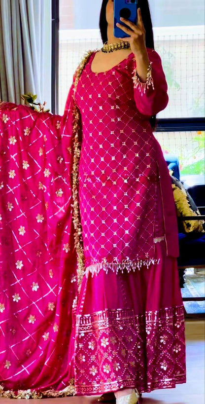 Premium Designer Pink Color Sequins Embroidered Festive and Wedding Wear Sharara Suit