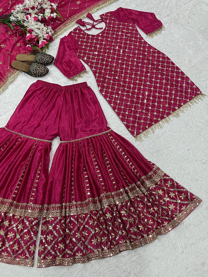 Premium Designer Pink Color Sequins Embroidered Festive and Wedding Wear Sharara Suit