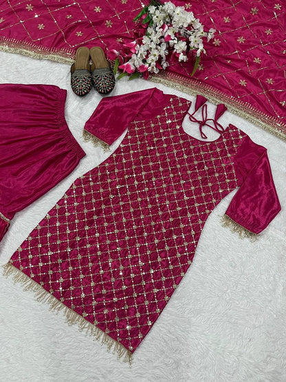 Premium Designer Pink Color Sequins Embroidered Festive and Wedding Wear Sharara Suit