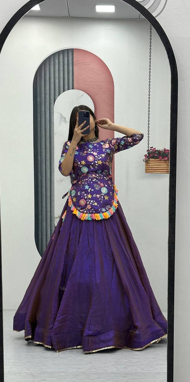 Traditional Wear Purple Color Pure Fendy Heavy Thread And Sequence Embroidery Work Lehenga Choli