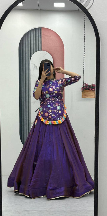 Traditional Wear Purple Color Pure Fendy Heavy Thread And Sequence Embroidery Work Lehenga Choli