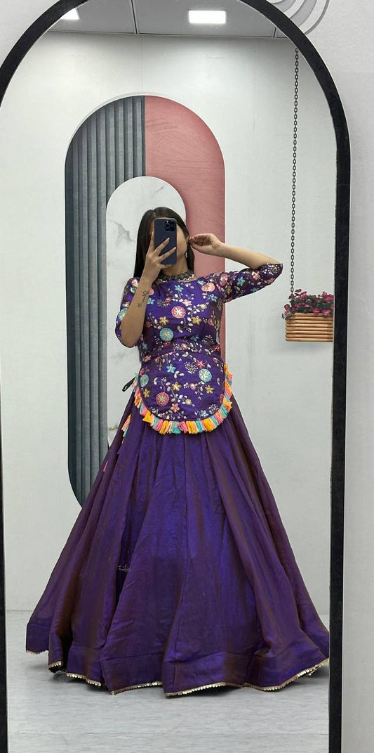 Traditional Wear Purple Color Pure Fendy Heavy Thread And Sequence Embroidery Work Lehenga Choli