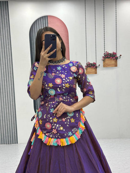 Traditional Wear Purple Color Pure Fendy Heavy Thread And Sequence Embroidery Work Lehenga Choli