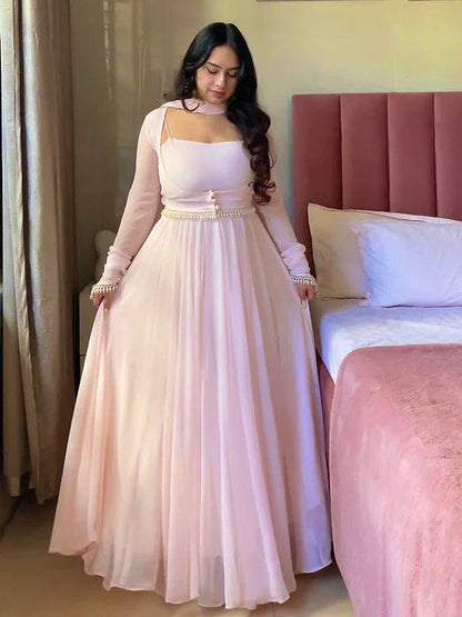 Fashionable Pink Color Pure Faux Georgette Maxi Anarkali Suit