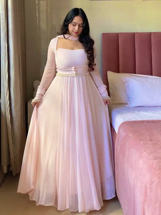 Fashionable Pink Color Pure Faux Georgette Maxi Anarkali Suit