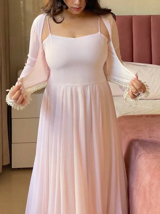 Fashionable Pink Color Pure Faux Georgette Maxi Anarkali Suit