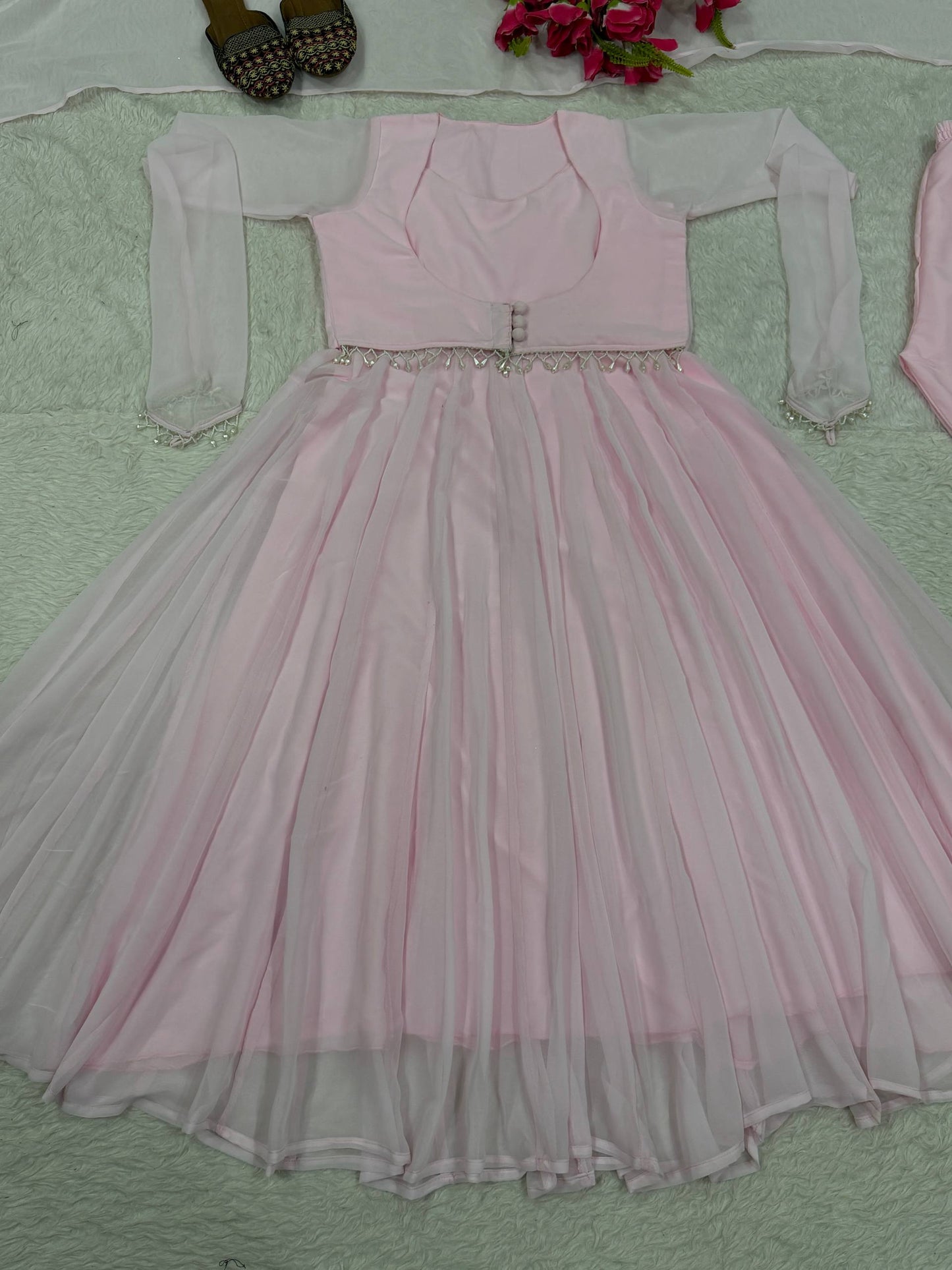 Fashionable Pink Color Pure Faux Georgette Maxi Anarkali Suit
