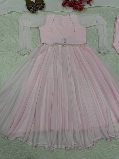 Fashionable Pink Color Pure Faux Georgette Maxi Anarkali Suit