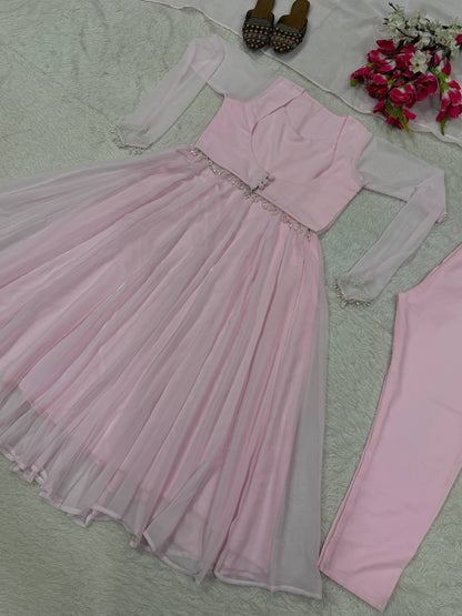 Fashionable Pink Color Pure Faux Georgette Maxi Anarkali Suit