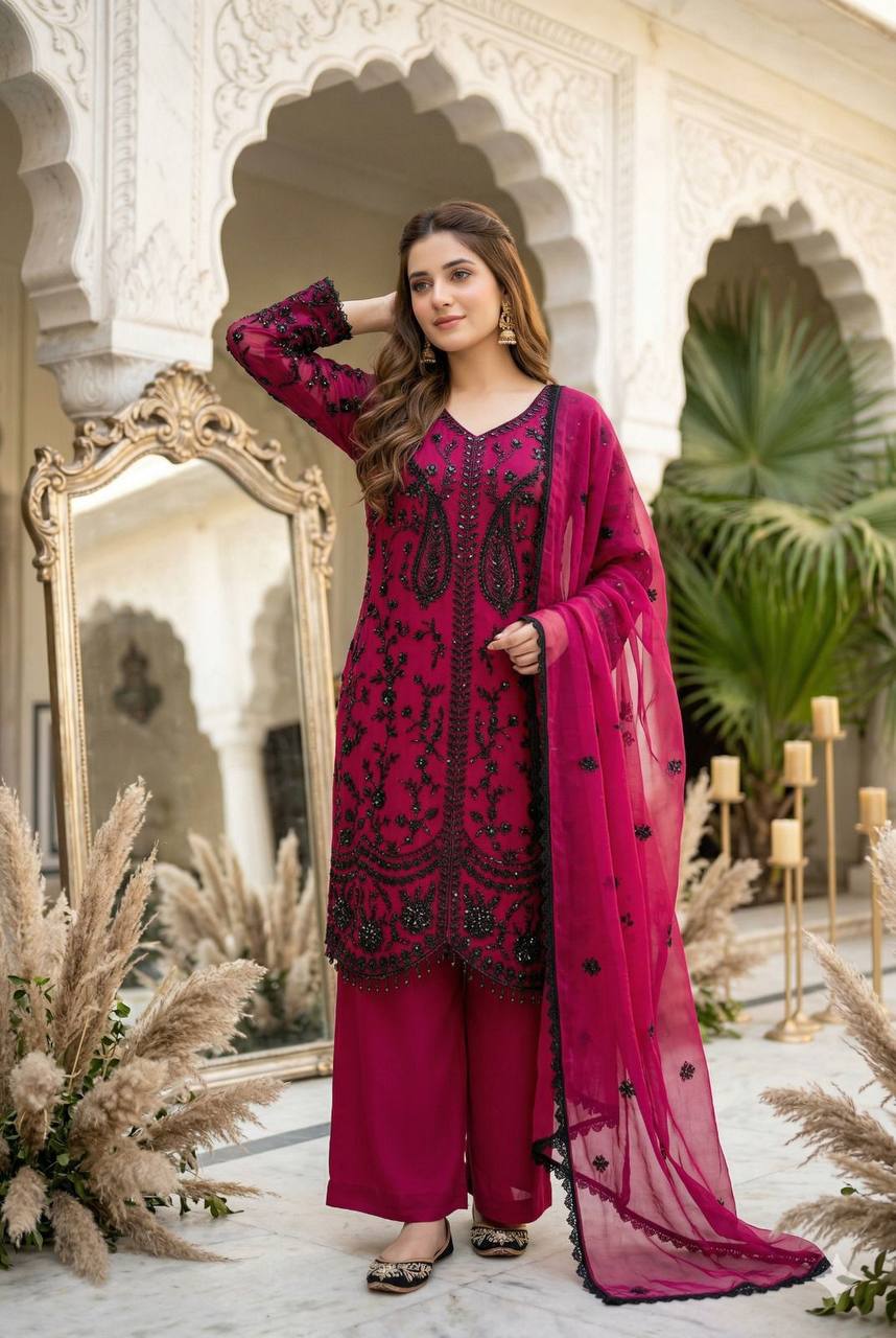 Casual Wear Pink Color Heavy Faux Georgette Palazzo suit With Dupatta