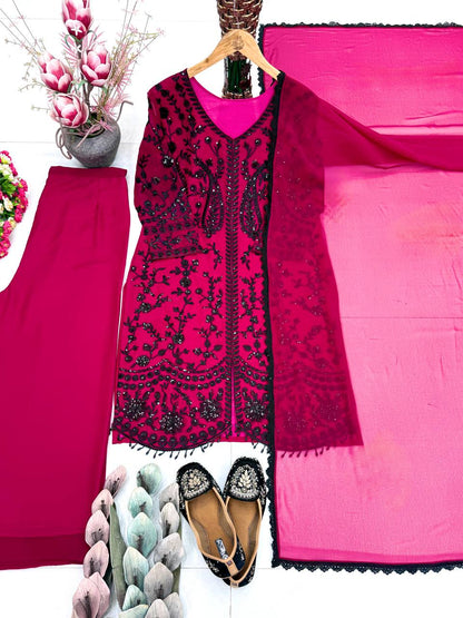 Casual Wear Pink Color Heavy Faux Georgette Palazzo suit With Dupatta