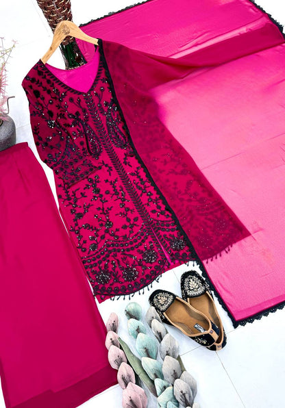 Casual Wear Pink Color Heavy Faux Georgette Palazzo suit With Dupatta
