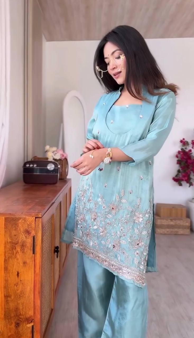 Daisy Sky Blue Color Sequence Embroidered Kurta Set